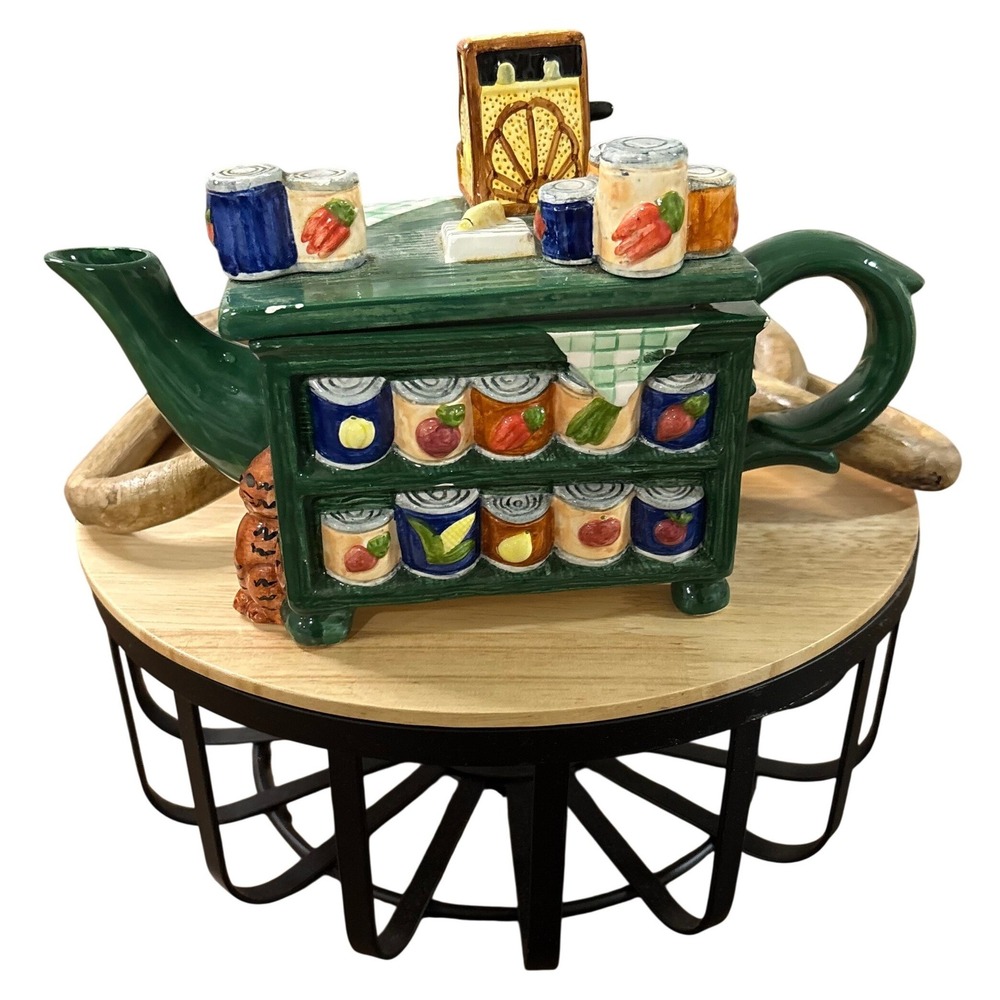 FITZ & FLOYD Omnibus Vintage 1995 Town & Country Figural Teapot Grocery 8in